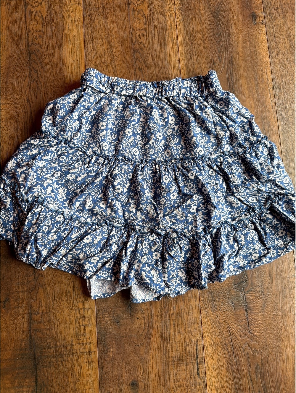 Blue Floral Tiered Mini Skirt with Ruffle Hem